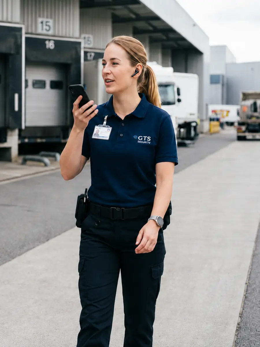 Security officer speaking a report into SAM OnSite during a shift
